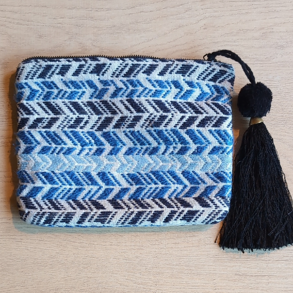 Blue and Black Chevron Patterned Pouch